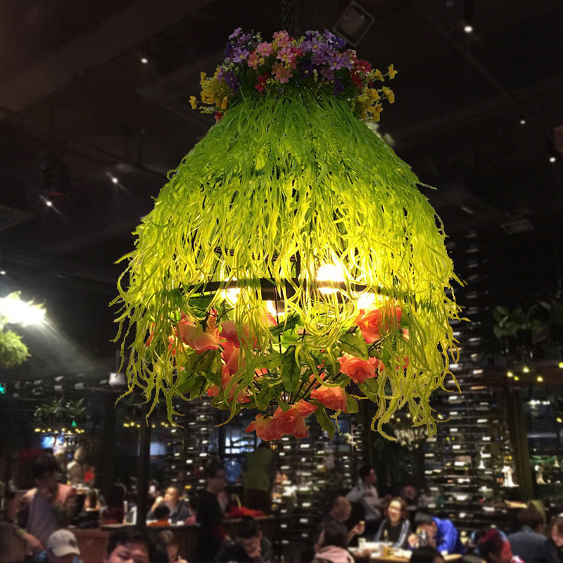 Plant Restaurant Chandelier Lighting Fixture Industrial Metal 4 Bulbs Green LED Drop Lamp