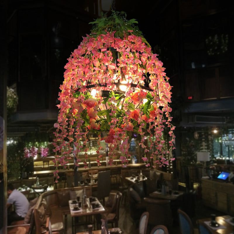 Roze bloemen kroonluchter hanglamp industrieel metaal metaal 3 koppen restaurant led hangende lamp