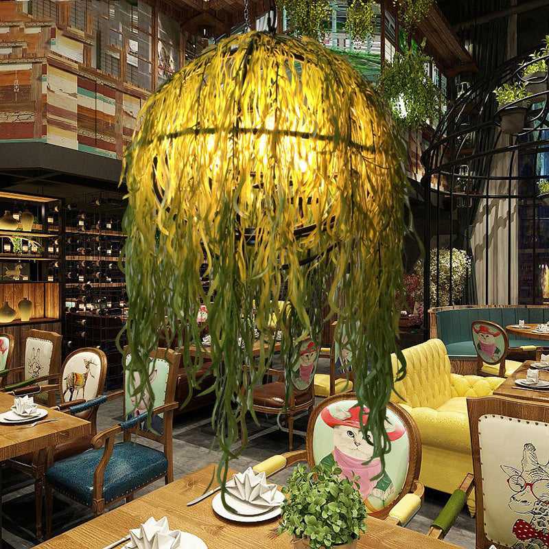 Araña de techo de planta de esfera industrial 4 bulbos de metal lámpara colgante en verde para restaurante