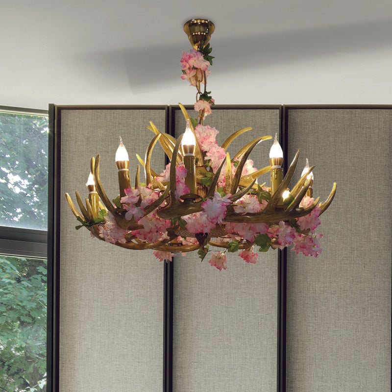 Antler Resin Chandelier Lighting Industrial 12 Lights Restaurant LED PLADIER LED AU ROSE AVEC CHERRY BLOSSOM