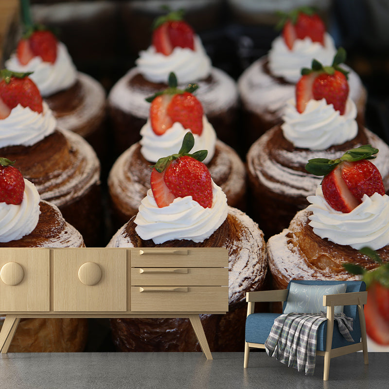 Sweet Dessert Mural Wallpaper Contemporary Wall Covering for Bread Shop, Waterproofing