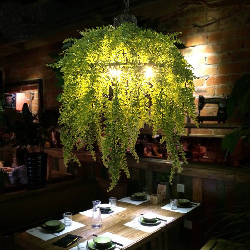 Groene 3 koppen kroonluchter lamp antieke metalen planten LED -verlichtingshanger voor restaurant voor restaurant
