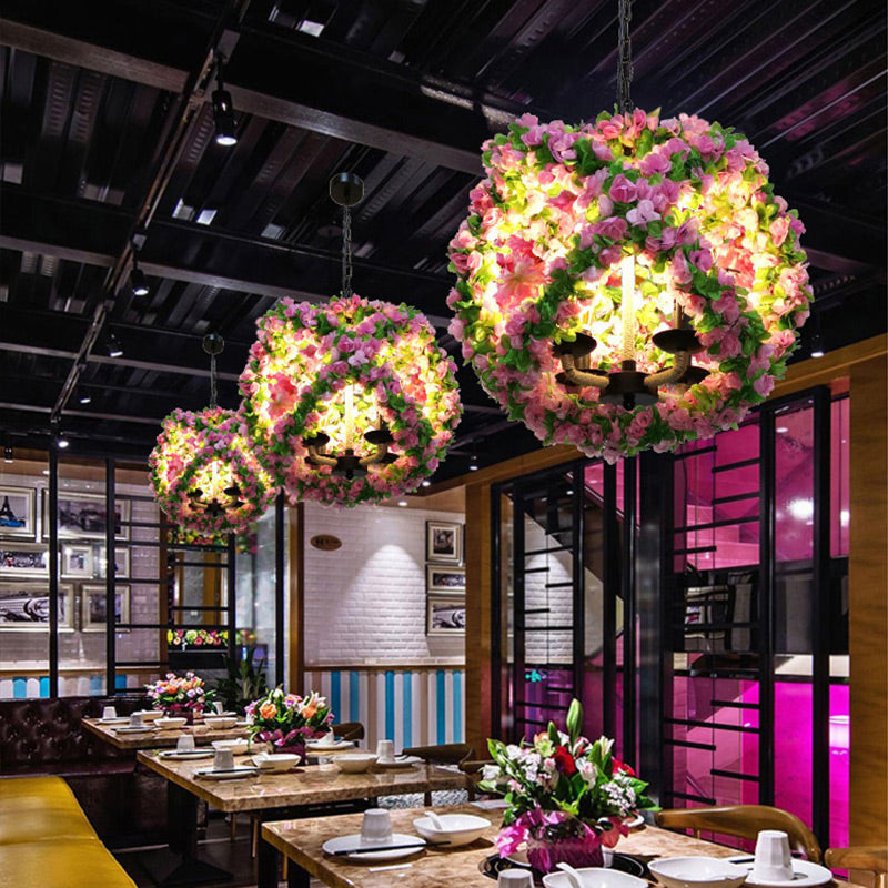 Industrial Global Chandelier Light Fixture 3 Lichten metalen LED Bloem Hanglamp in roze voor restaurant