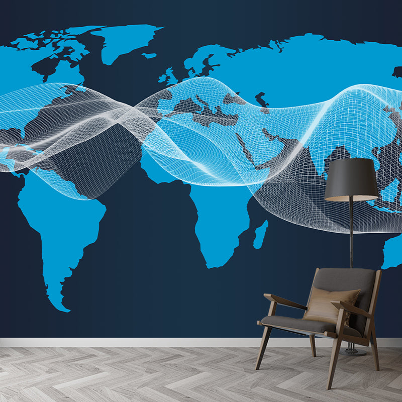 Modern Map Mural Wallpaper Personalized Size Wall Covering for Office Room
