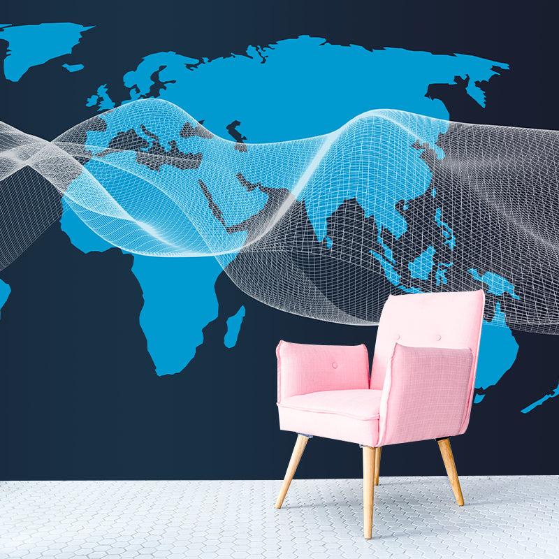 Modern Map Mural Wallpaper Personalized Size Wall Covering for Office Room