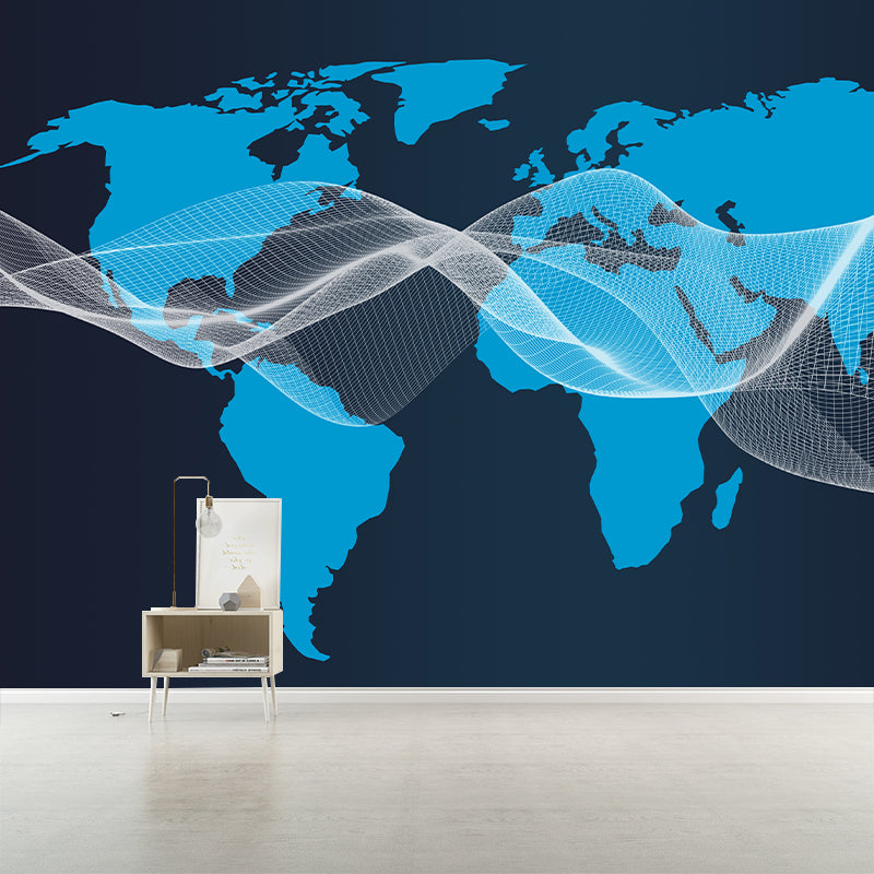 Modern Map Mural Wallpaper Personalized Size Wall Covering for Office Room
