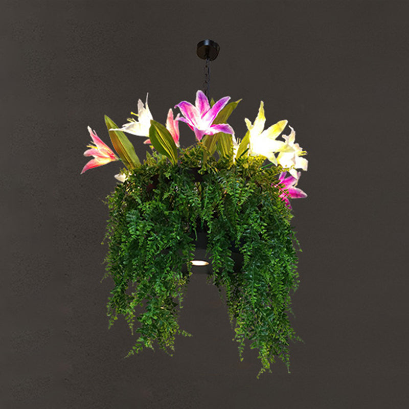 Metal Green Hanging Chandelier Lily 12 Heads Antique Drop Pendant for Restaurant