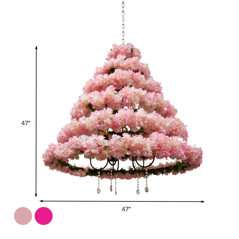 Vintage konische Kronleuchterlampe 5 Lampenmodelle Decke Anhänger Licht in Rosa/Rosenrot mit Kirschblüte Dekor