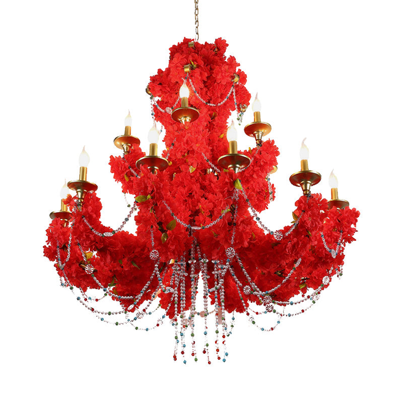 Pendre de bougie en métal lustre antique 12 bulbes Restaurant led plafond rose en rouge avec accent en cristal