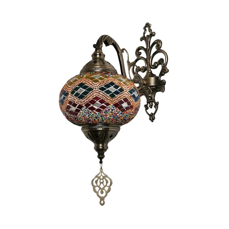 1 ampoule Verre en vitrail éclairage marocain jaune / orange / sphère verte salon