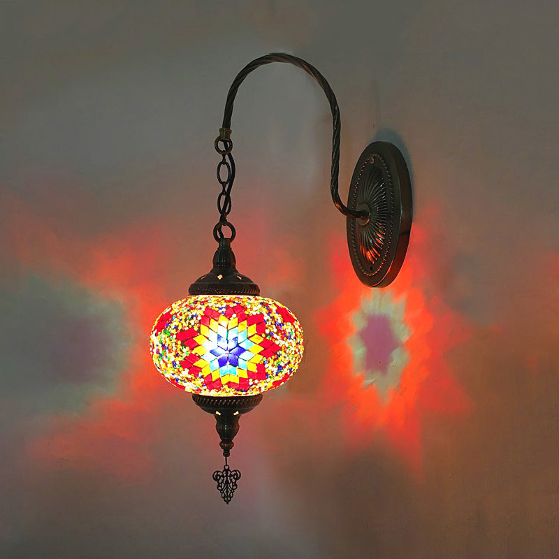 Sphere Cut Glass Wall Lamp Decorative 1 Bulb Living Room Wall Light Fixture in Red/Red and Blue