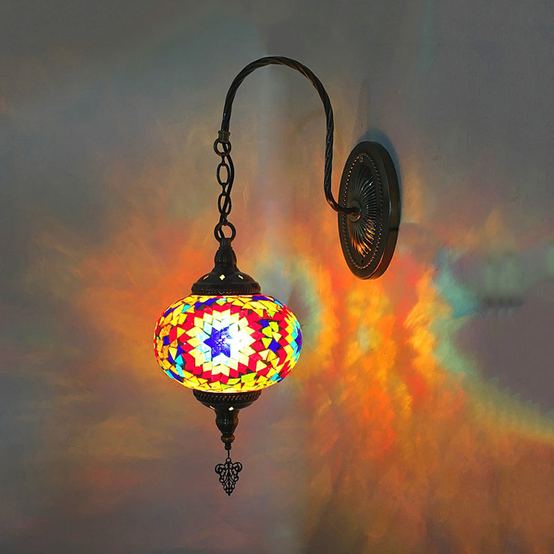 Sphere Cut Glass Wall Lamp Decorative 1 Bulb Living Room Wall Light Fixture in Red/Red and Blue