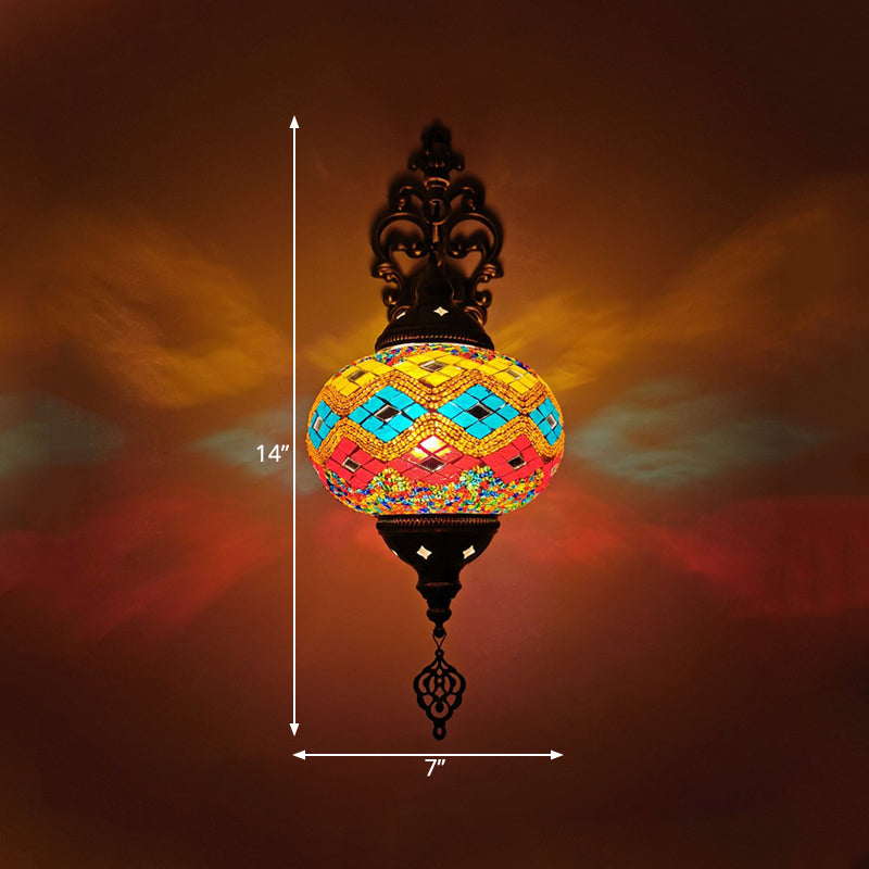 Applique murale d'intérieur Globe en verre teinté Vintage, 1 lumière, blanc/rouge/Orange, éclairage mural