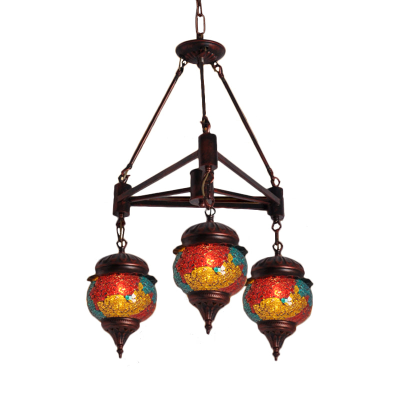 3 Bulbs Ball Chandelier Pendant Lighting Traditional Red-Yellow-Blue Glass Hanging Lamp Kit for Living Room