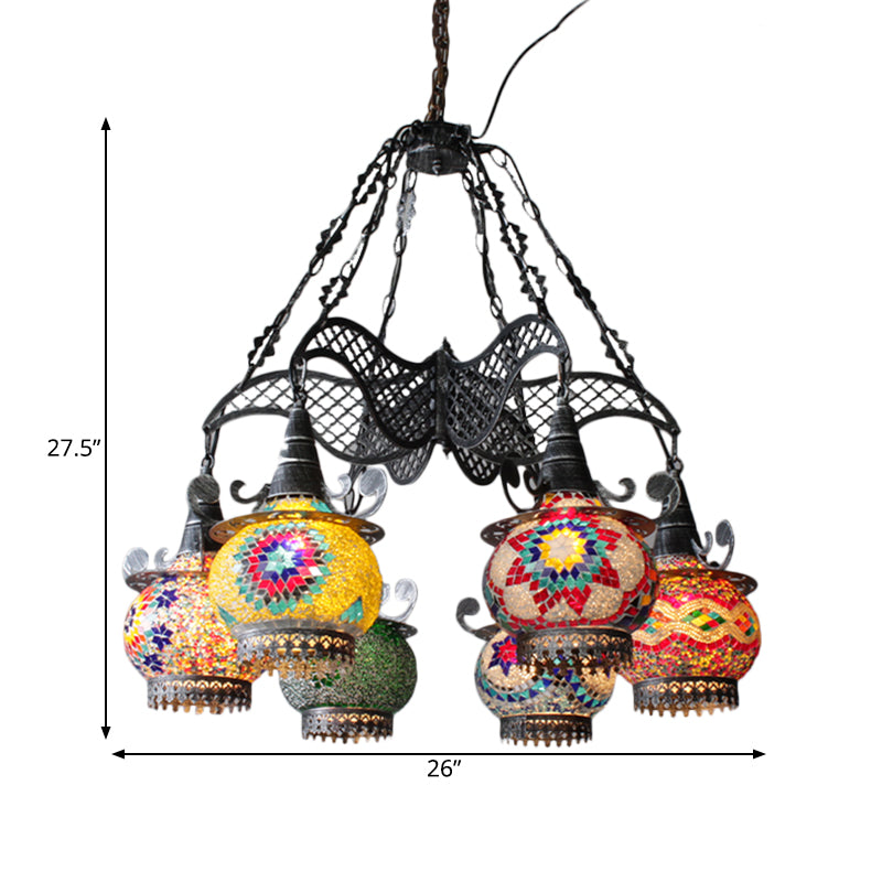 Stained Glass Black Hanging Chandelier Lantern 26"/33.5" Wide 8 Bulbs Art Deco Down Lighting Pendant