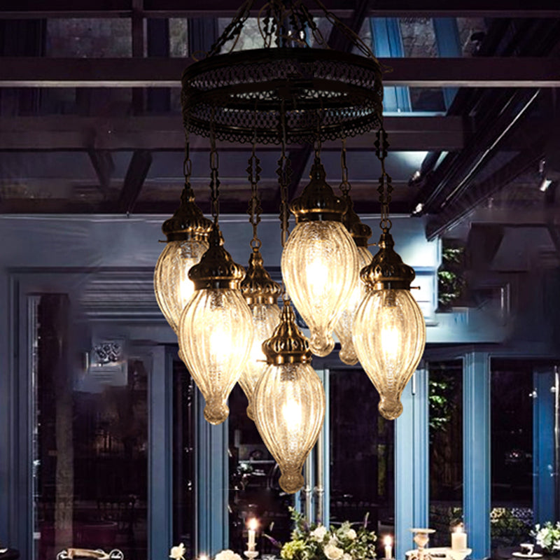 Black 7 Heads Chandelier Traditional Clear Prismatic Glass Teardrop Hanging Ceiling Light