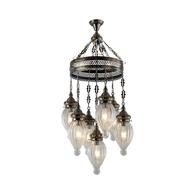 Black 7 Heads Chandelier Traditional Clear Prismatic Glass Teardrop Hanging Ceiling Light