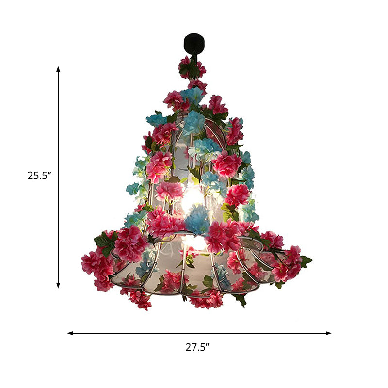 Pink Cherry Blossom Posting Chandelier Retro Metal 3 Bombullas LED RESTANTION LUZ