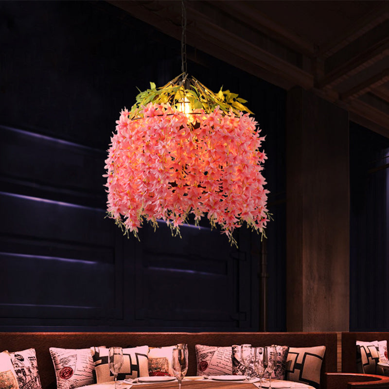 Pink 1 Light Ceiling Pendant Industrial Metal Blossom LED Drop Lamp for Restaurant