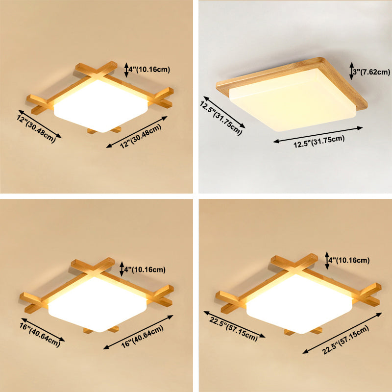 Minimalist LED Flush Ceiling Light Fixture Wood Square Flush Mount Light with Wood Shade