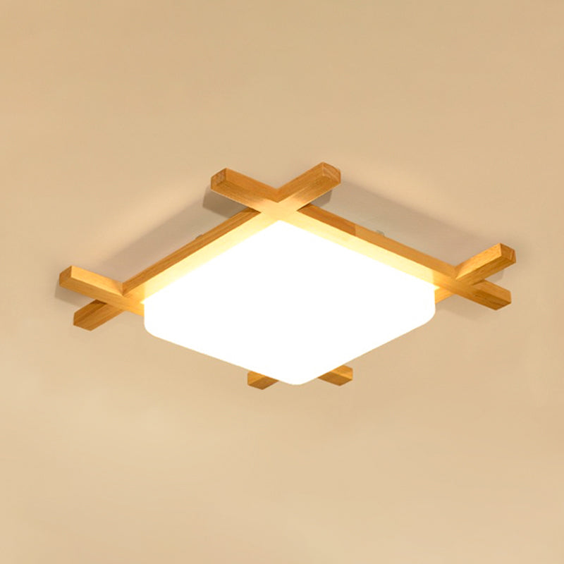 Minimalist LED Flush Ceiling Light Fixture Wood Square Flush Mount Light with Wood Shade
