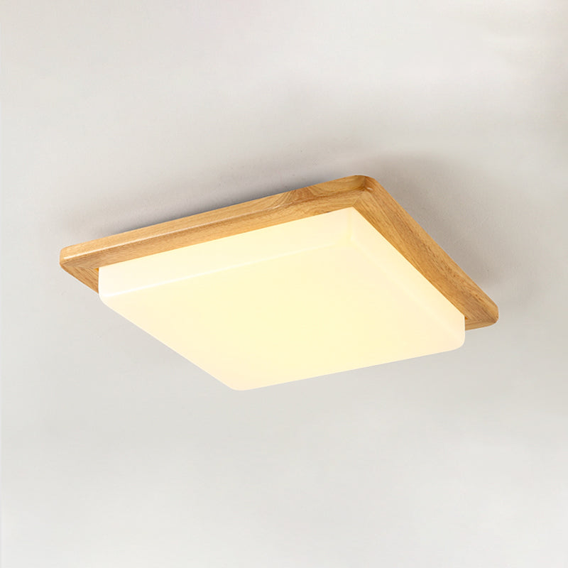 Minimalist LED Flush Ceiling Light Fixture Wood Square Flush Mount Light with Wood Shade