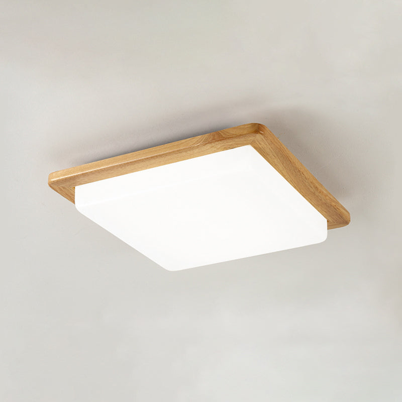 Minimalist LED Flush Ceiling Light Fixture Wood Square Flush Mount Light with Wood Shade