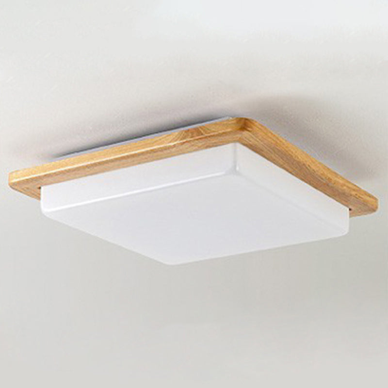 Minimalist LED Flush Ceiling Light Fixture Wood Square Flush Mount Light with Wood Shade