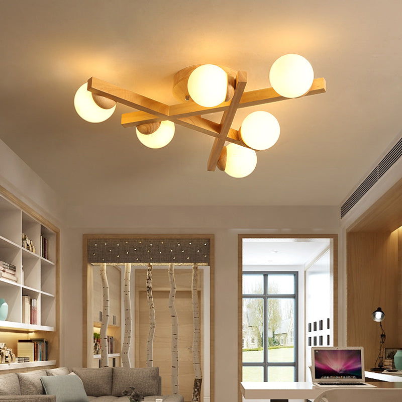 Madera Global Semi Flush Lighture Fixture Modern Style Wooden Semi Flush Mount Lighture