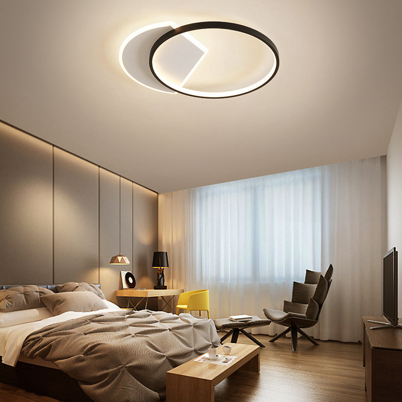 Luminaire encastré rond plafonnier de chambre à coucher LED en métal moderne, Noir et blanc
