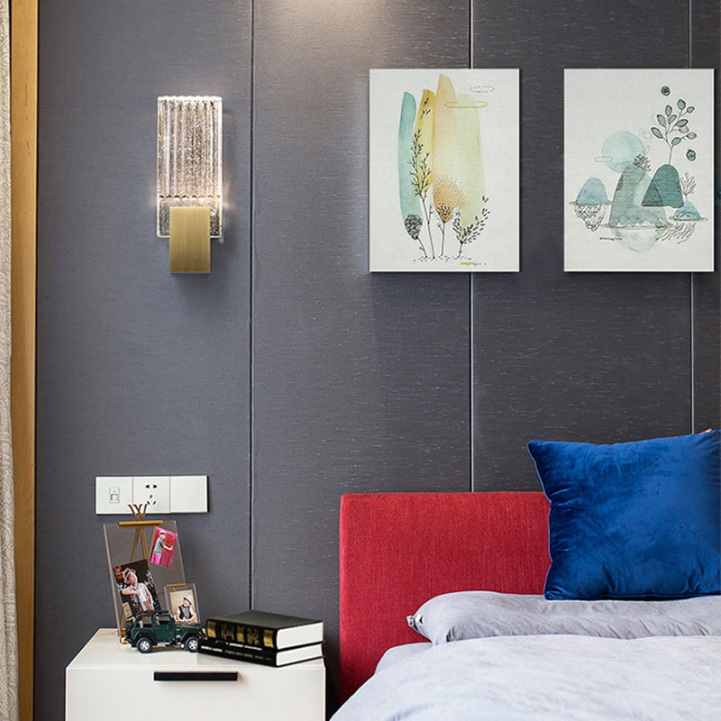 Lampada montata a parete postmoderna con chiodo cristallo rettangolare chiaro per camera da letto