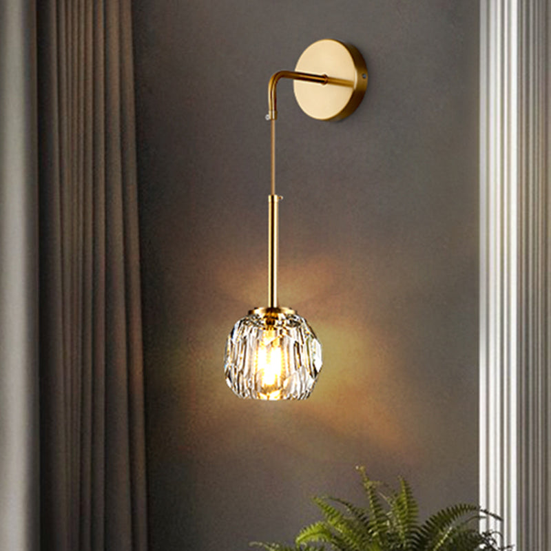 1/2 Bulbs Crystal Sconce Light in Gold Postmodern Wall Lighting Fixtures for Bedroom