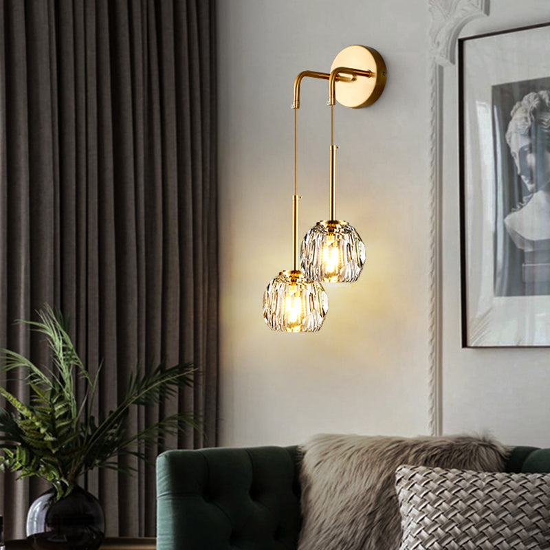 1/2 Bulbs Crystal Sconce Light in Gold Postmodern Wall Lighting Fixtures for Bedroom
