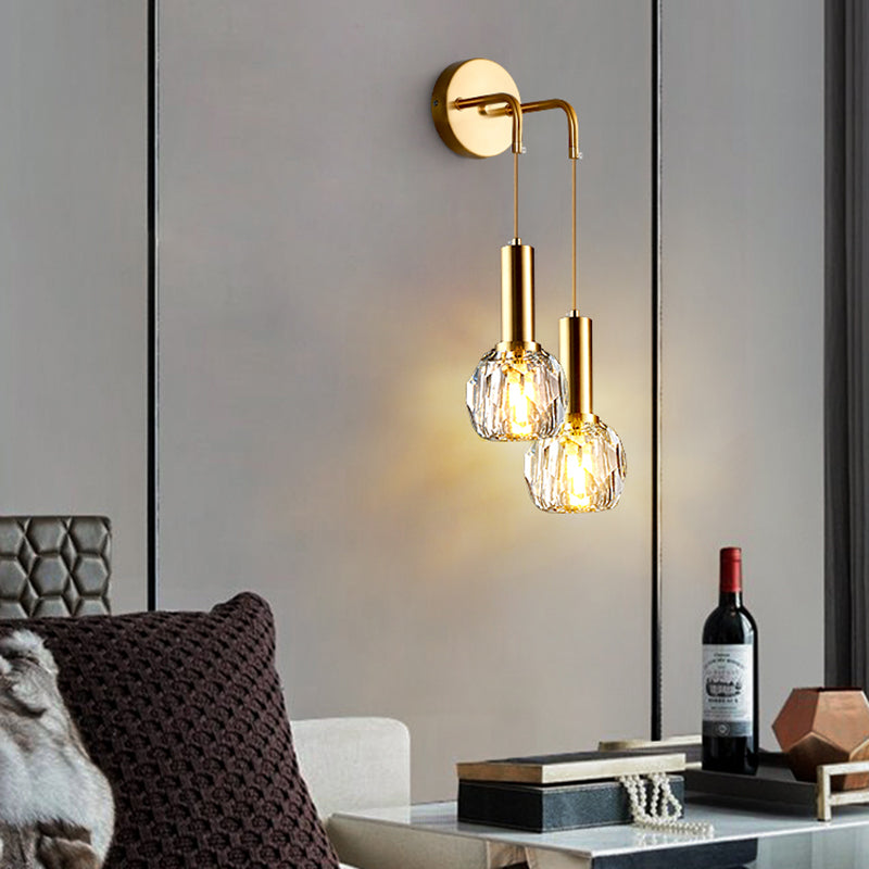 1/2 Bulbs Crystal Sconce Light in Gold Postmodern Wall Lighting Fixtures for Bedroom