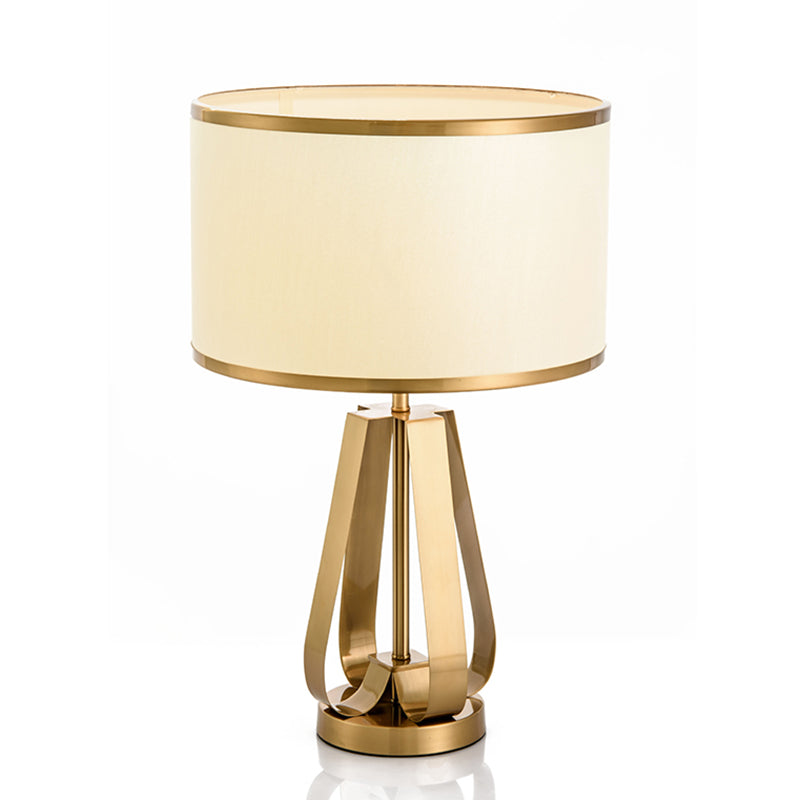 Goldene trommelförmige Tischlampe zeitgenössischer Metallnächte und Lampe für Schlafzimmer