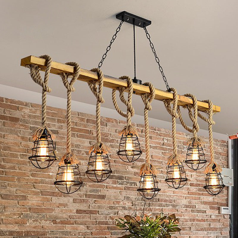 Cage Pendant Lamp Modern Multi-Head Island Lighting Fixtures with Metal Shade without Plants