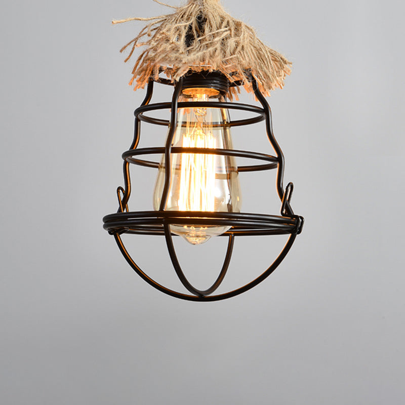 Cage Pendant Lamp Modern Multi-Head Island Lighting Fixtures with Metal Shade without Plants