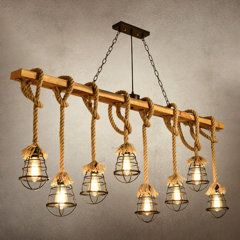 Cage Pendant Lamp Modern Multi-Head Island Lighting Fixtures with Metal Shade without Plants