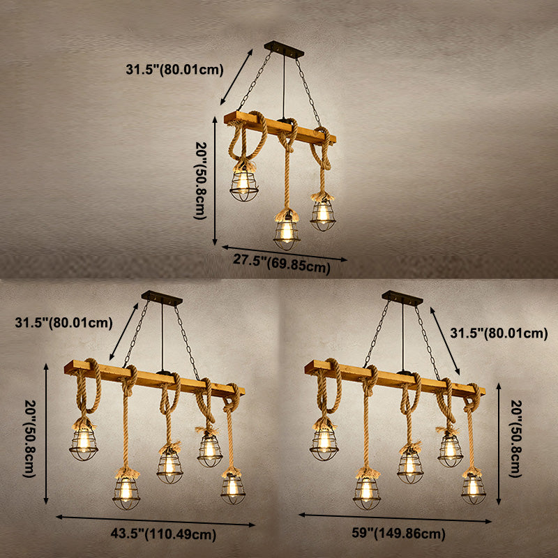 Cage Pendant Lamp Modern Multi-Head Island Lighting Fixtures with Metal Shade without Plants