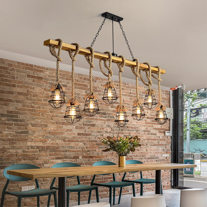 Cage Pendant Lamp Modern Multi-Head Island Lighting Fixtures with Metal Shade without Plants
