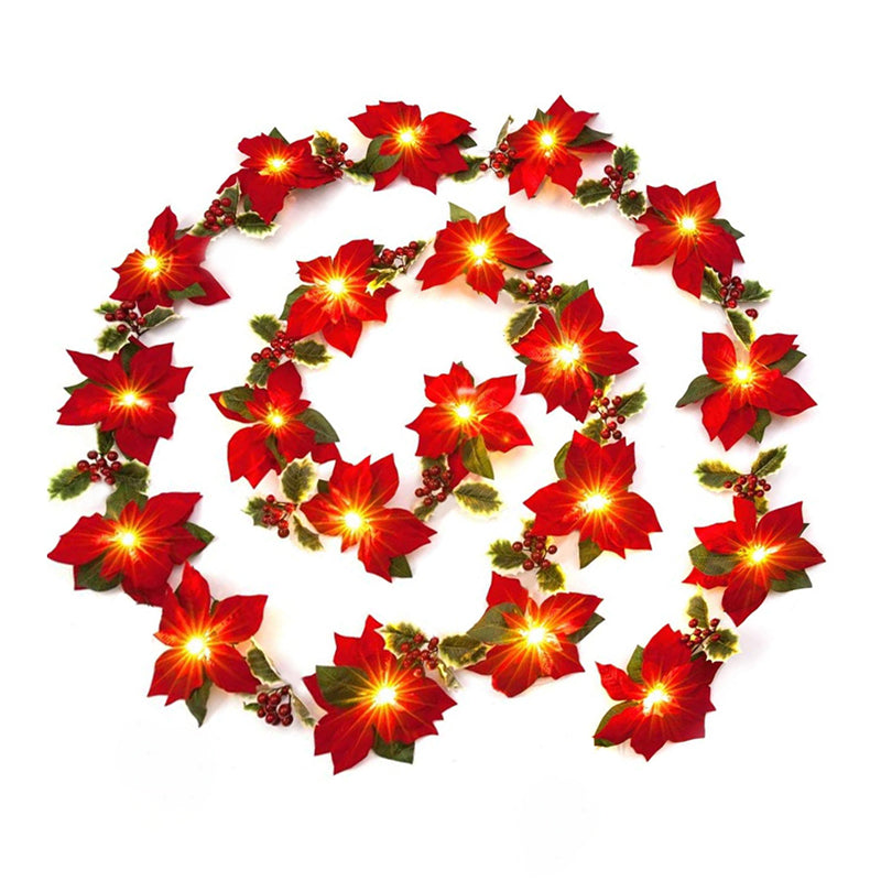 6.5ft Red Flower String Lighting Art Deco 10-Light Fabric Festive Light