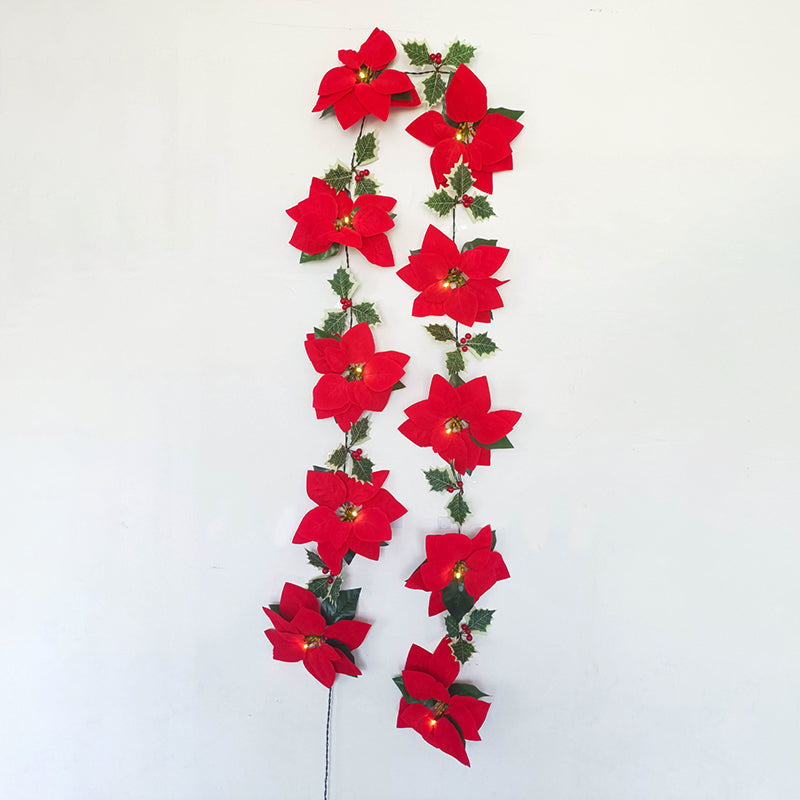 6.5ft Red Flower String Lighting Art Deco 10-Light Fabric Festive Light