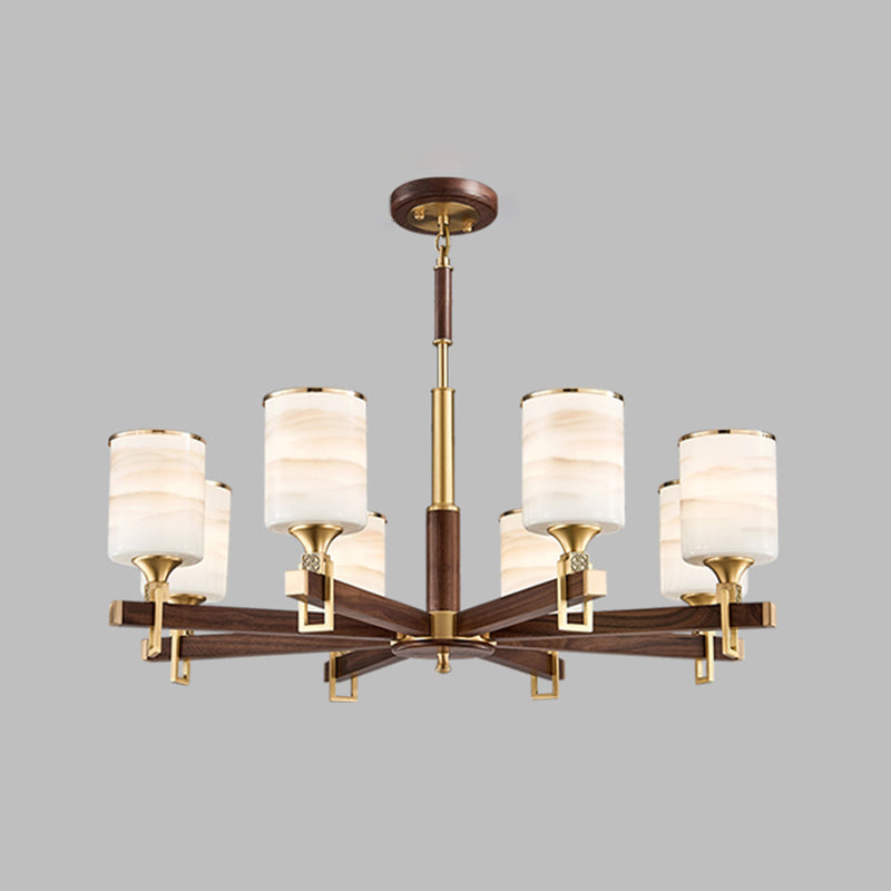 Cylinder Chandelier Light Fixtures Modern Multi-Head Brown Chandelier Pendant Lamp with Glass Shade