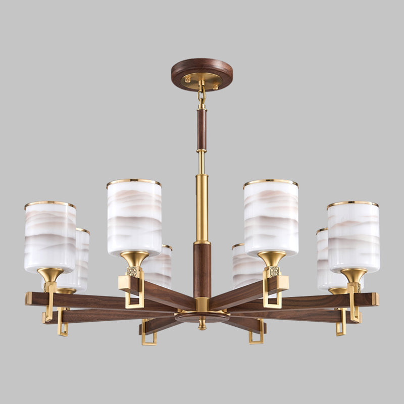 Cylinder Chandelier Light Fixtures Modern Multi-Head Brown Chandelier Pendant Lamp with Glass Shade