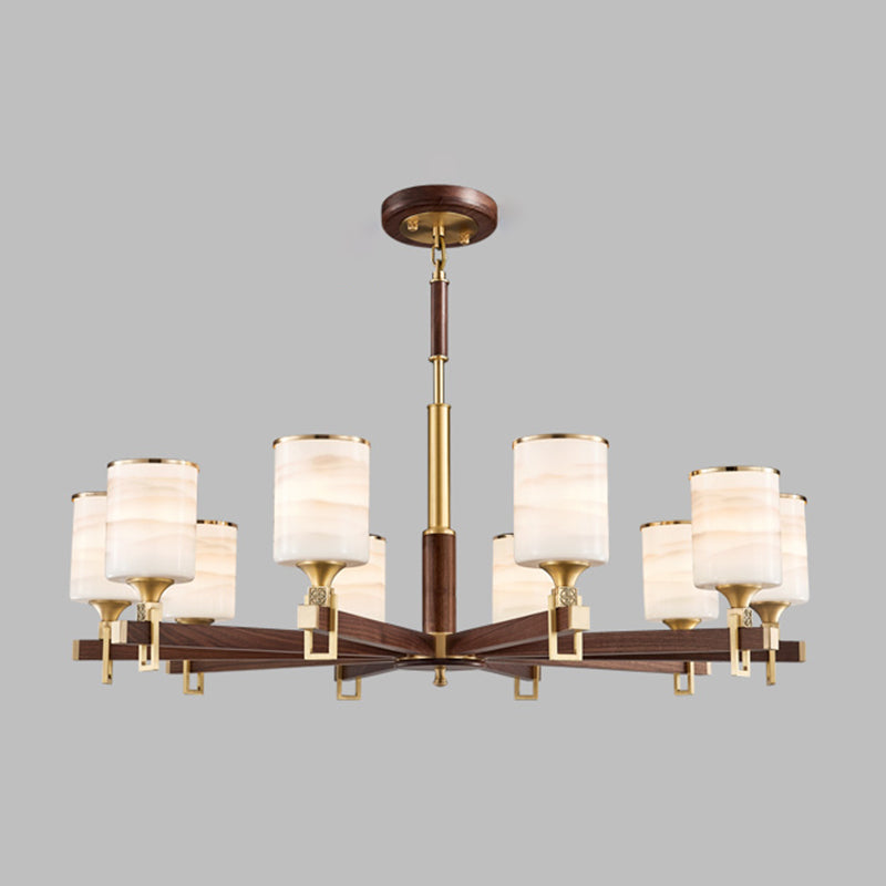 Cylinder Chandelier Light Fixtures Modern Multi-Head Brown Chandelier Pendant Lamp with Glass Shade
