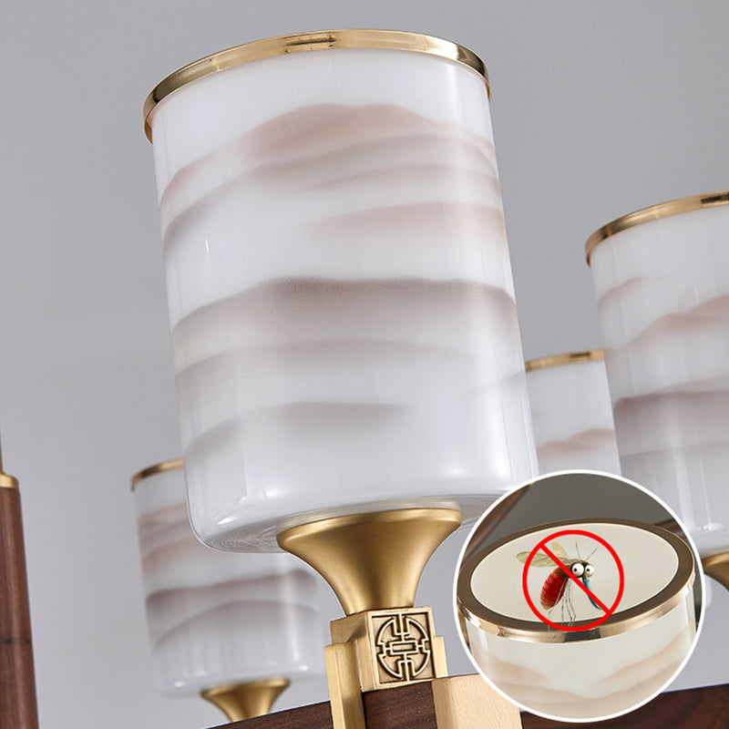 Cylinder Chandelier Light Fixtures Modern Multi-Head Brown Chandelier Pendant Lamp with Glass Shade