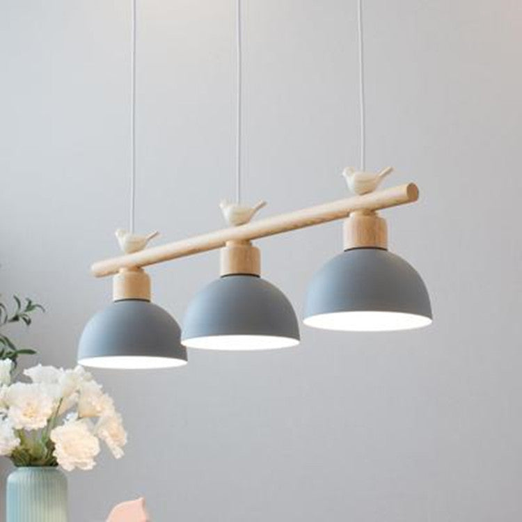 3 Lights Island Pendant Macaron Bowl Metal Pendant with Wood Electric Light Socket