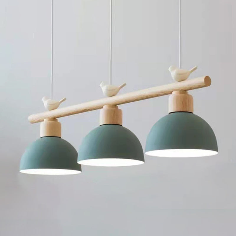 3 Lights Island Pendant Macaron Bowl Metal Pendant with Wood Electric Light Socket
