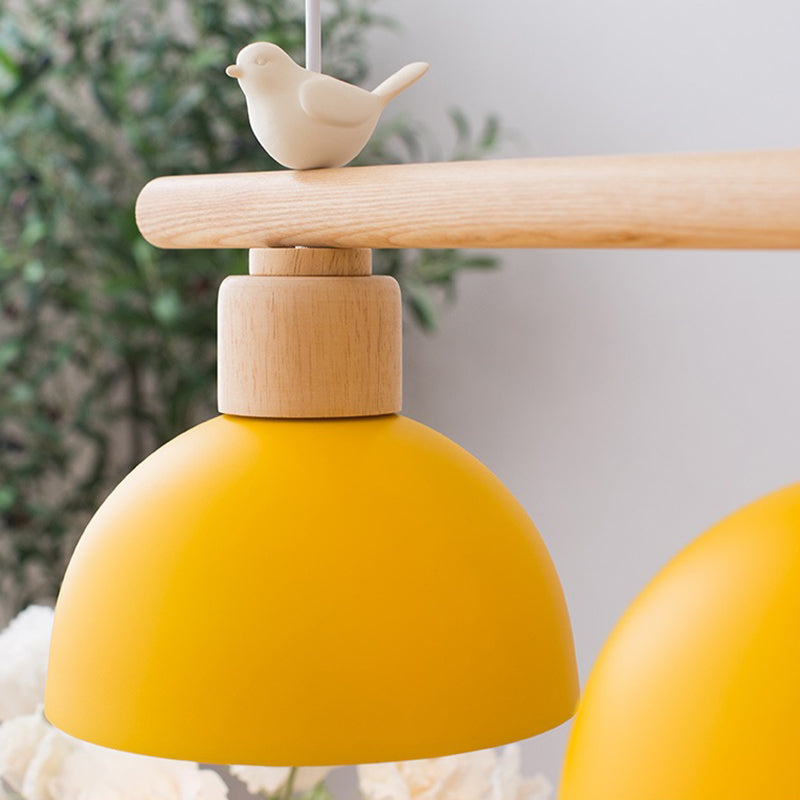 3 Lights Island Pendant Macaron Bowl Metal Pendant with Wood Electric Light Socket