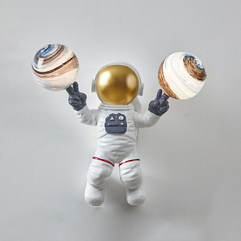 Blown Glass Planet and Astronaut Wall Light Kids Style 2-Head Wall Lighting Fixture